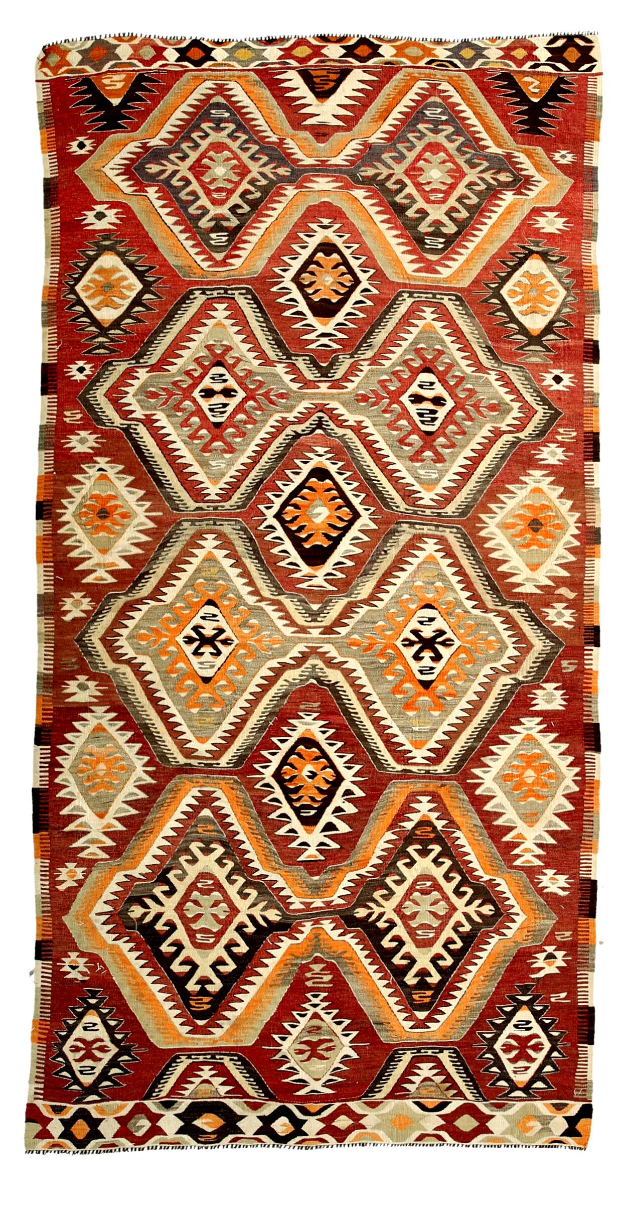 Red Brown Tribal Turkish Kilim Rug 146x292Cm SK 35174