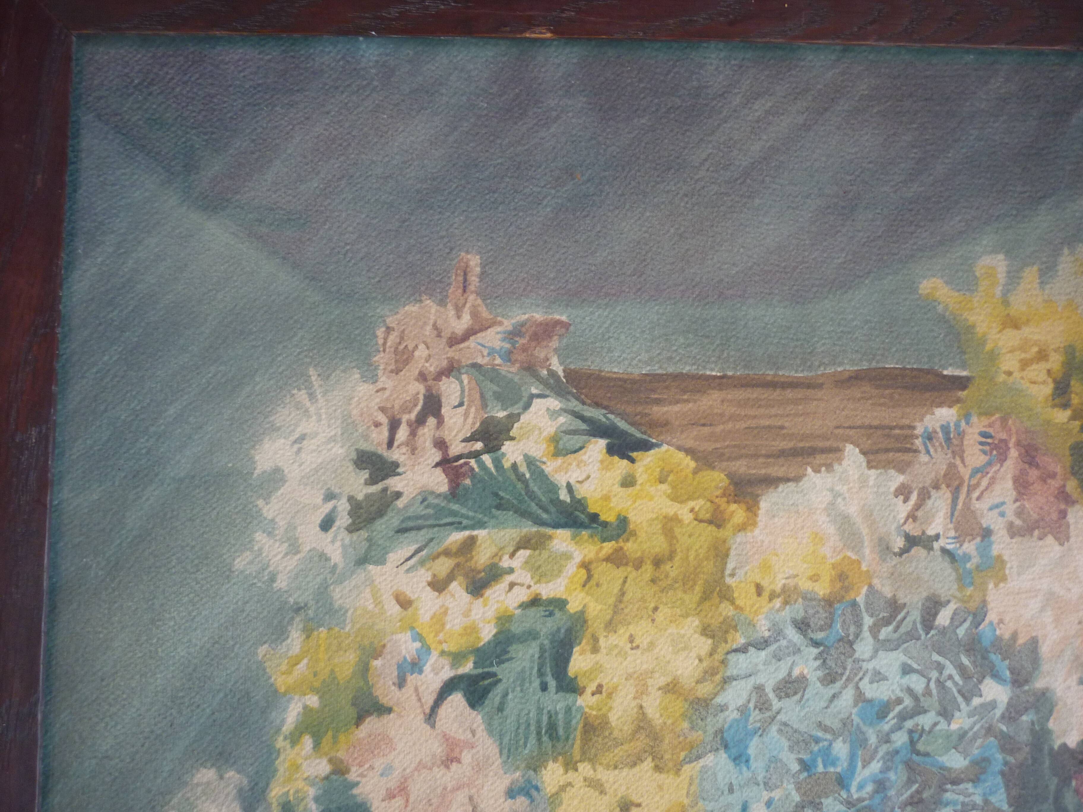 Table still life basket flowers signed