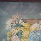 Table still life basket flowers signed
