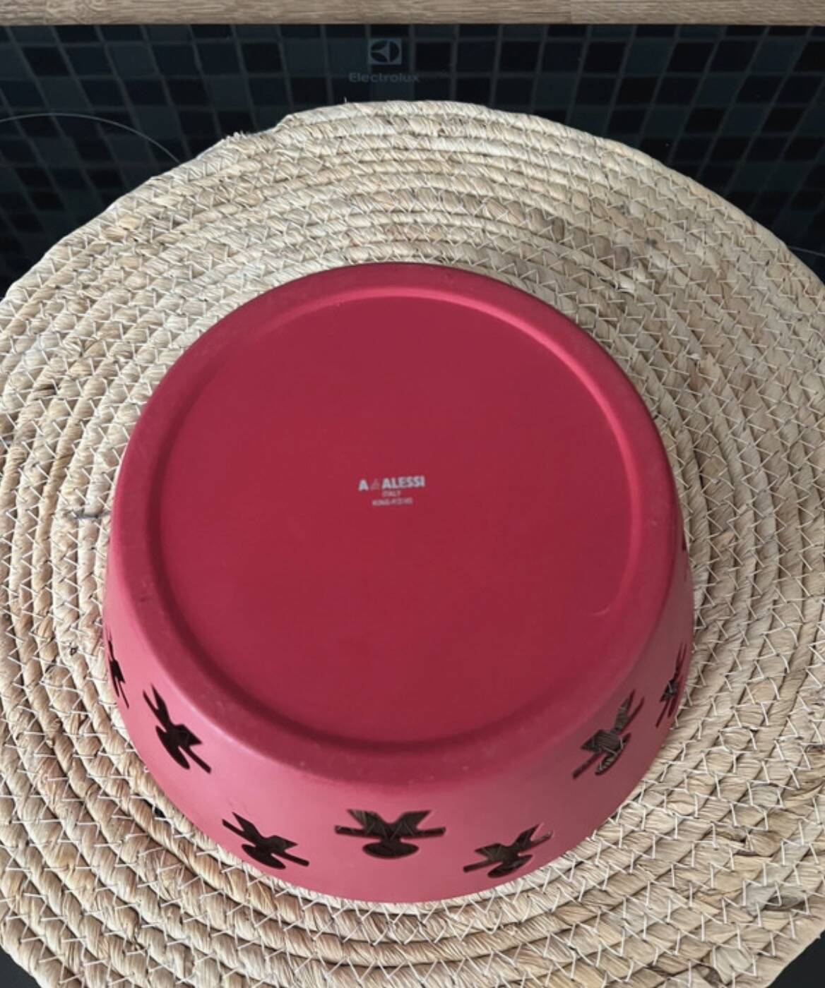 Rose metal catch-all with character inclusions by A di Alessi, 9cm high x 21.5cm diameter.