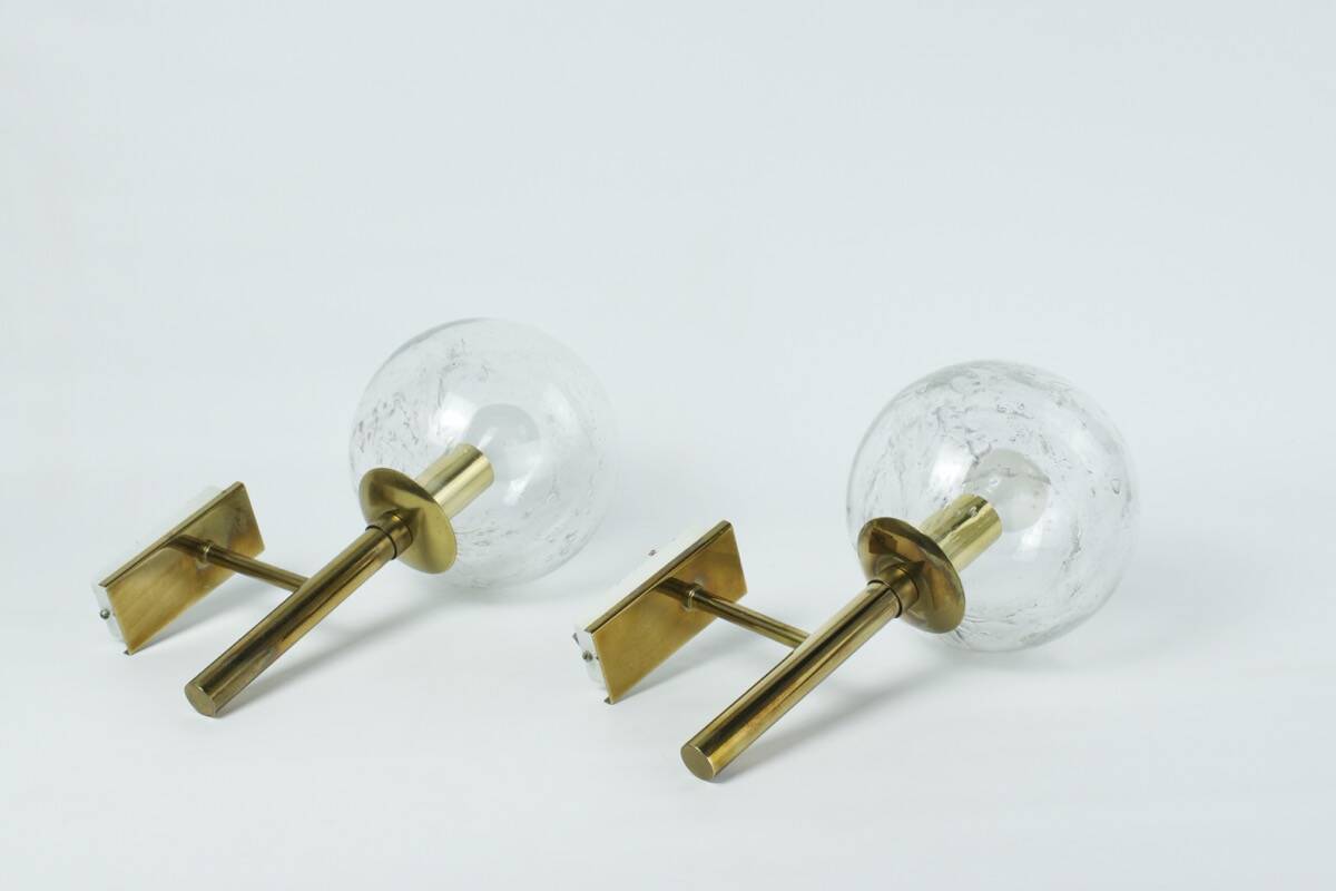 Brass and glass wall lights, vintage, 1960 by Hillebrand.
