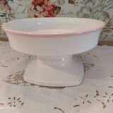 Compotier on pedestal in white ceramic pink border