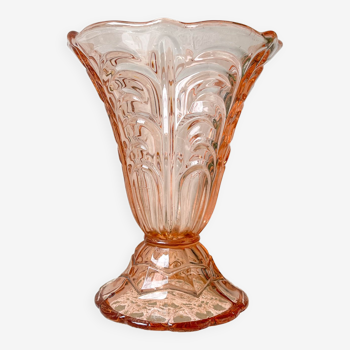 Vase vintage en verre rose style Art déco