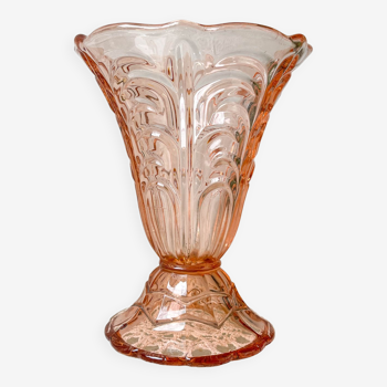 Vintage glass vase in pink Art Deco style