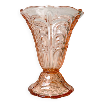 Vintage glass vase in pink Art Deco style