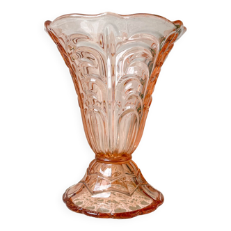 Vase vintage en verre rose style Art déco