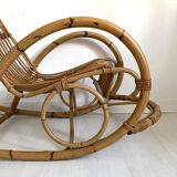 Rocking-chair in vintage rattan 60's