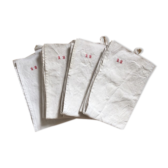 Set of 4 old tea towels in thick linen
