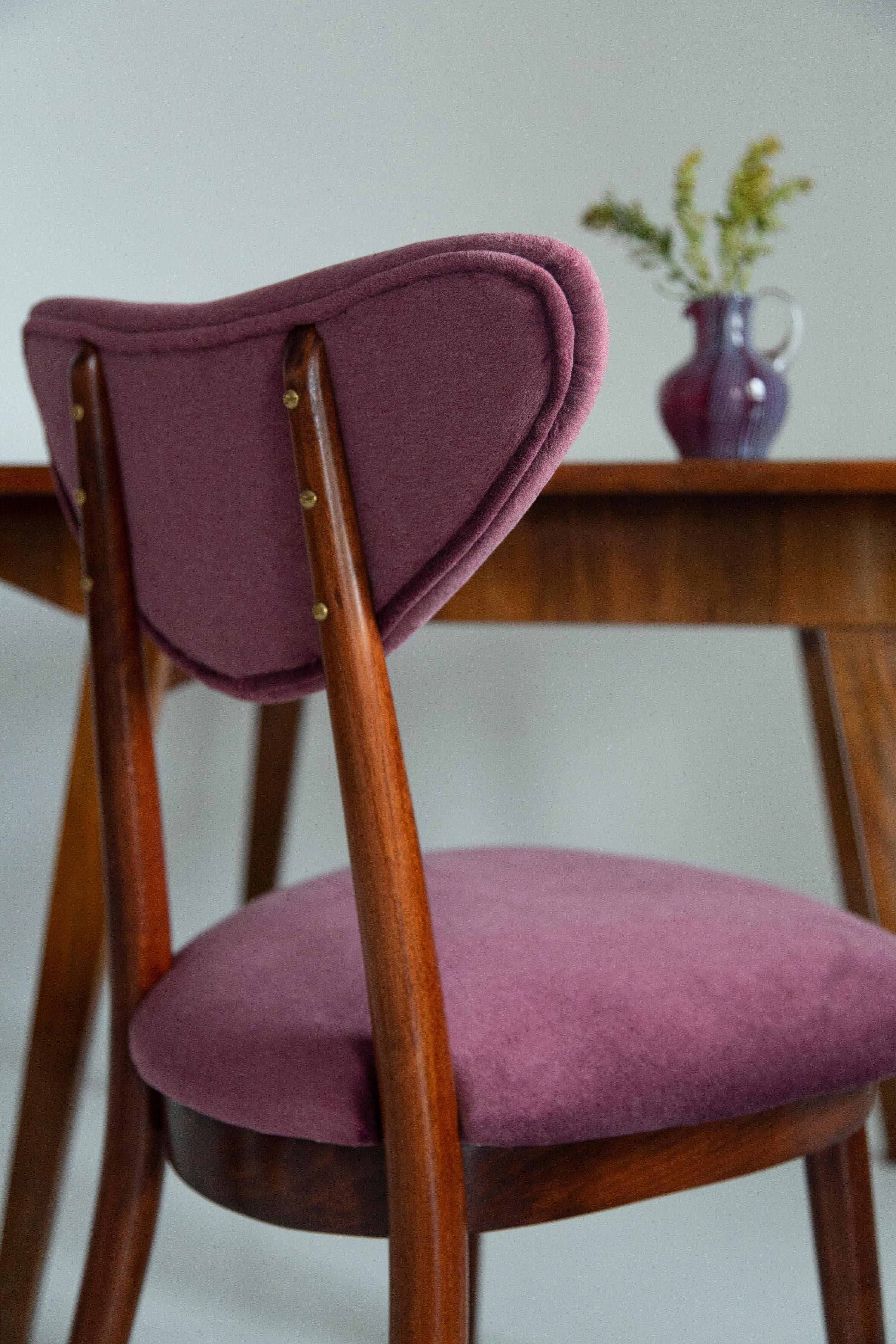 Vintage mid-20th century purple plum velvet heart-shaped chair.