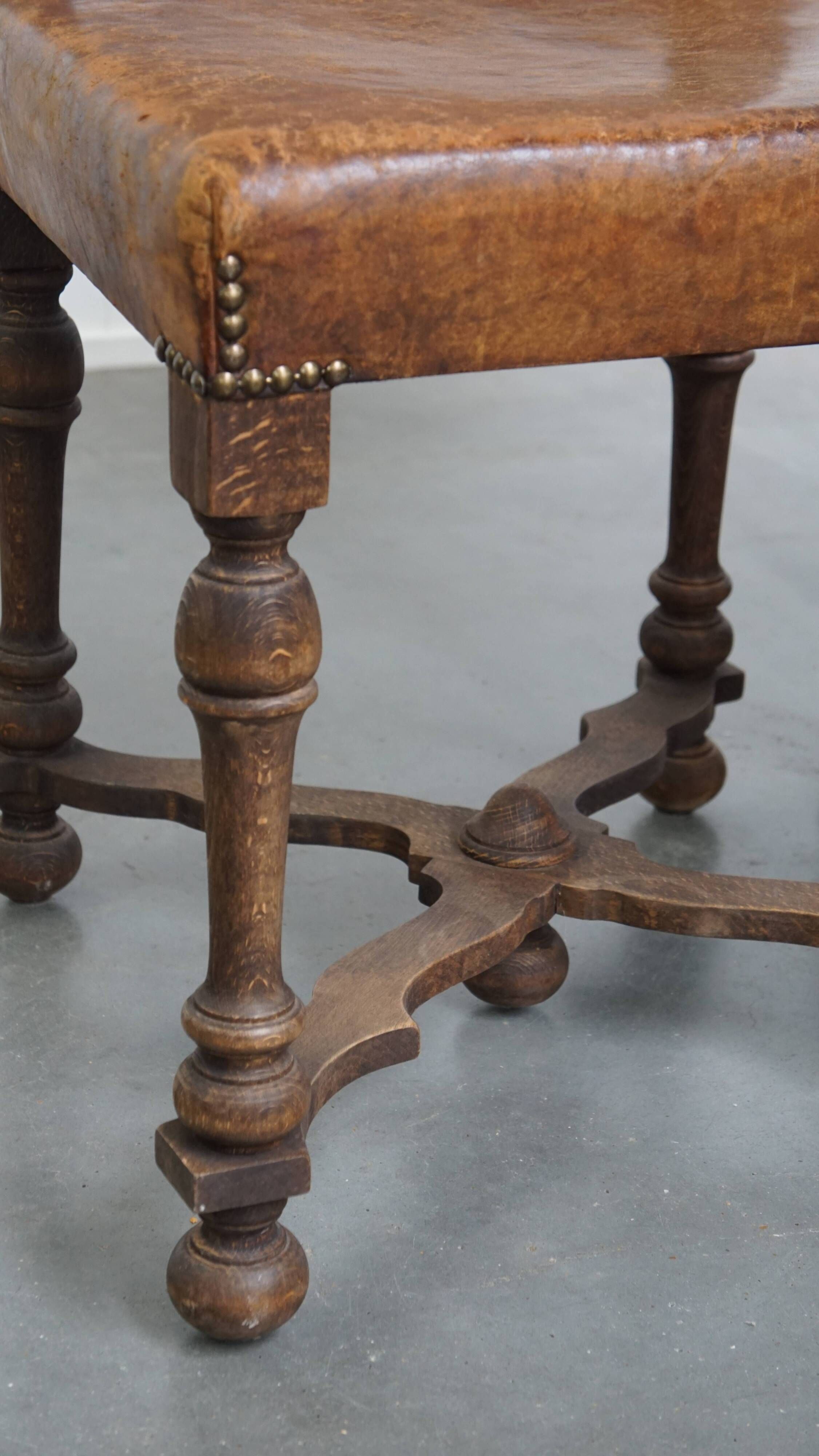 Set of 2 Wooden and Sheepskin Leather Dining Chairs from the Early 1900s
