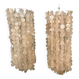 Pair of mother-of-pearl pendant chandeliers, 1970s.