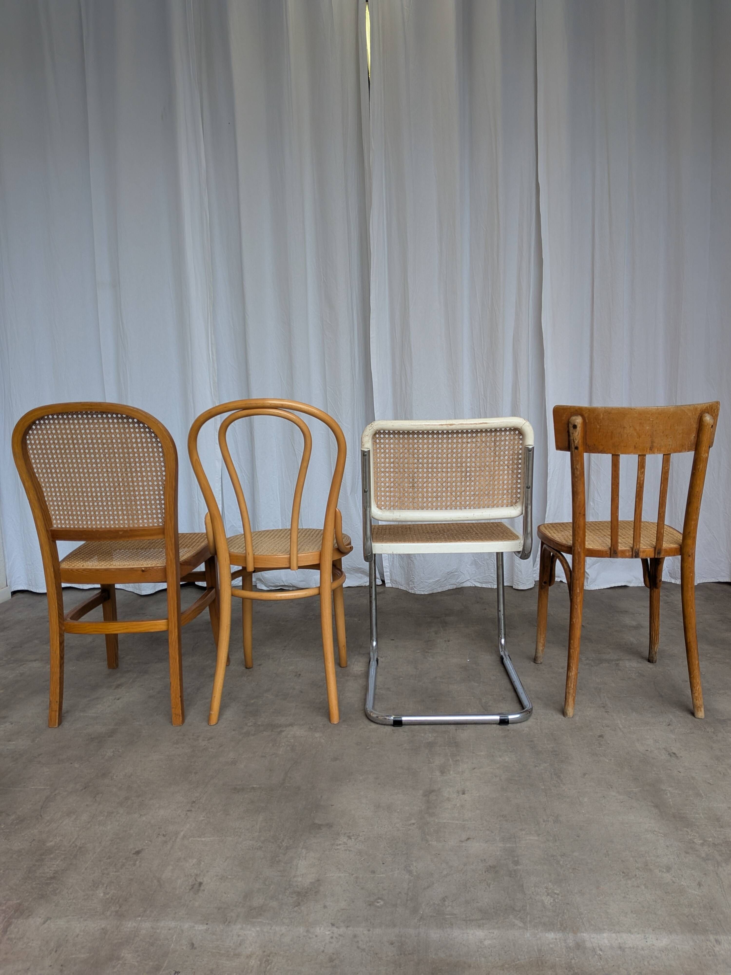 Set of 4 Mix & Match Dining Chairs with Cane Seat / Mid-Century Dining Furn