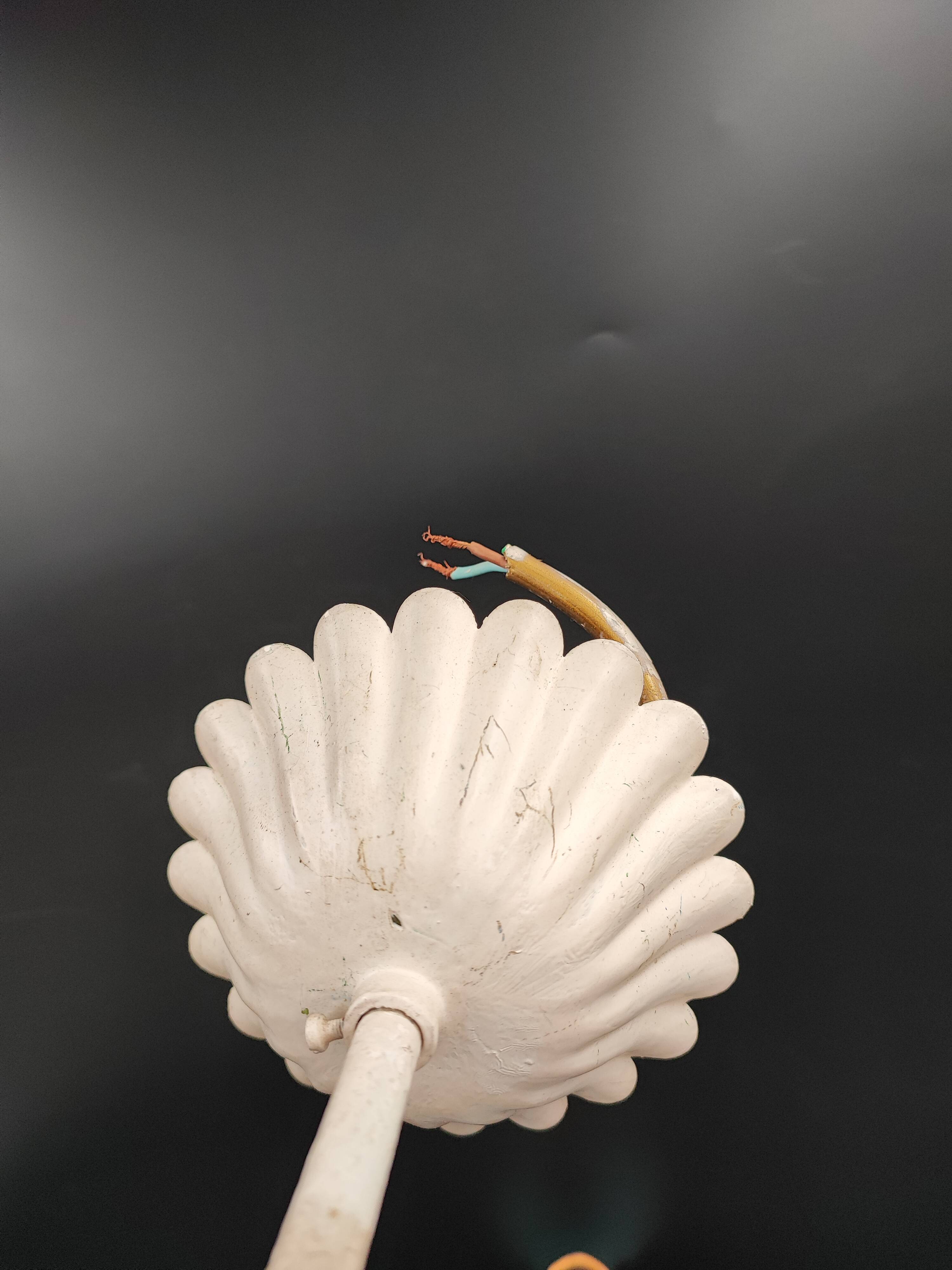 Chandelier metal flowers polychrome three arms vintage