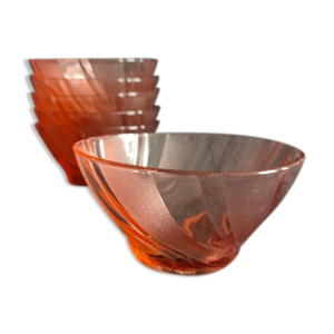 Lot de 6 bols vintage verre sablé