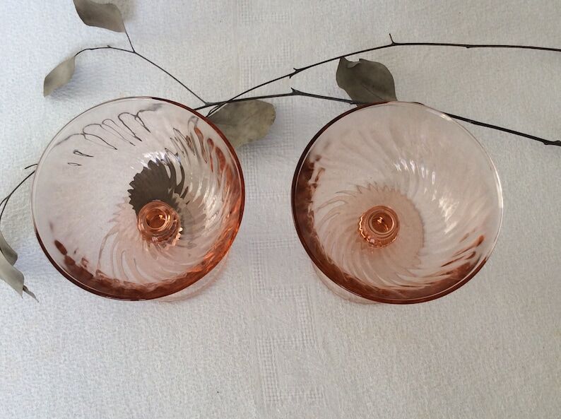 Set of 2 champagne glasses Luminarc Rosaline cocktail 70s