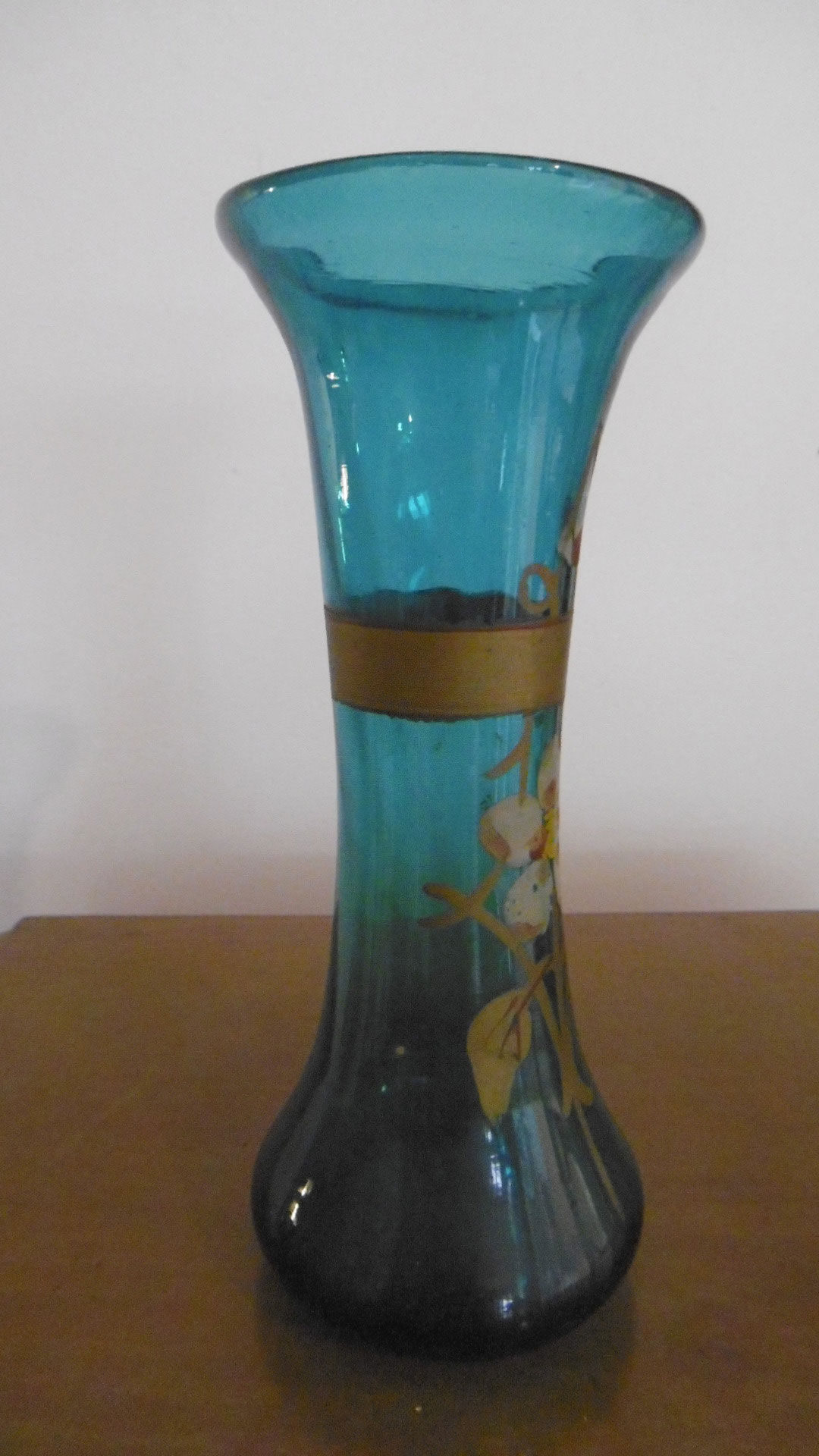 Early 20th century vase - turquoise glass and painted decoration