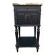 Romantic black bedside table with patinated marble and wood