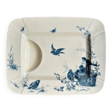 Large rectangular meat platter Gien in blue ironstone, "Birds" service circa 1870.