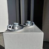 Light blue Moustiers candlestick H5 D12.5