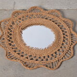 Miroir soleil en rotin tressé, 60 cm