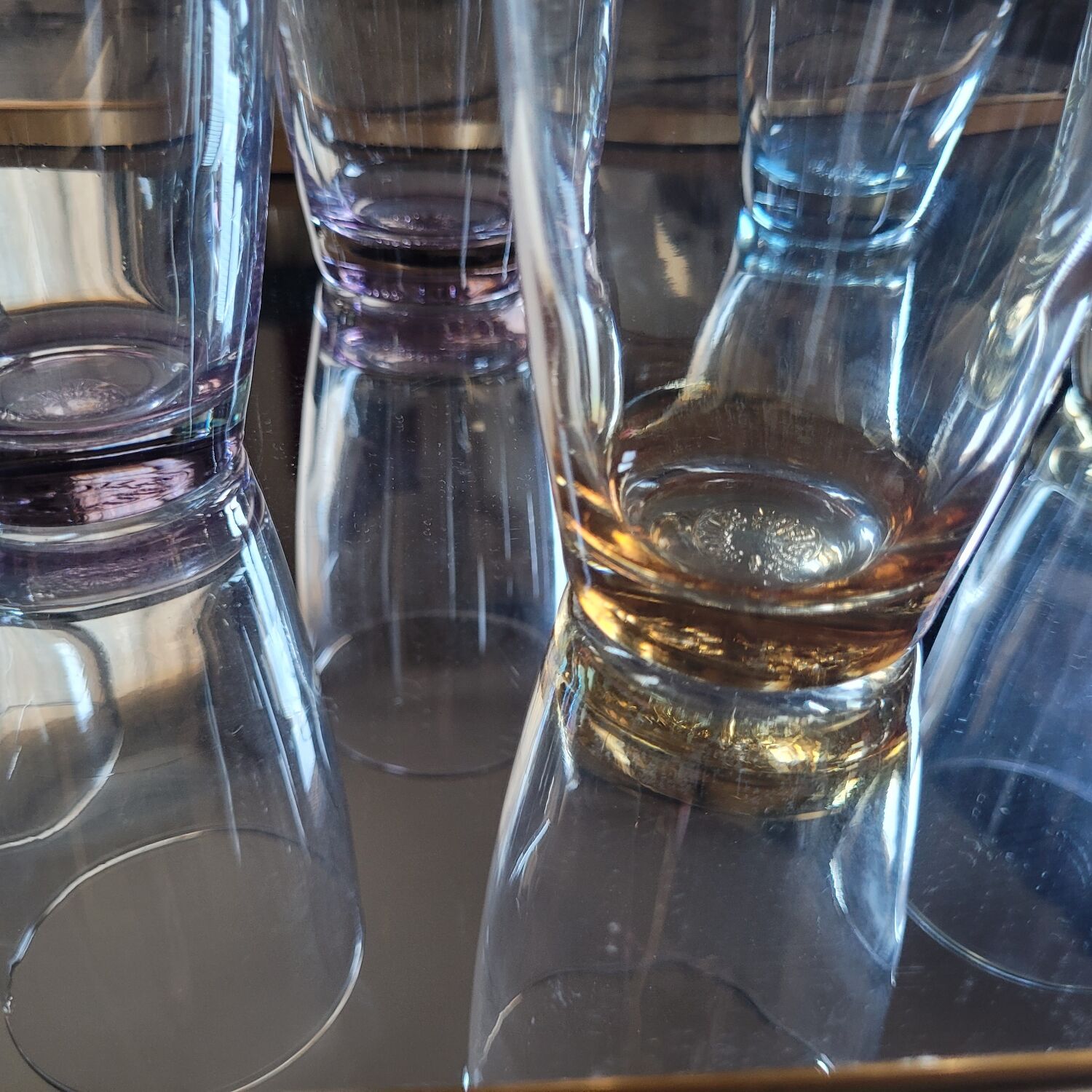 Set de 6 verres Lesieur France – base colorée vintage