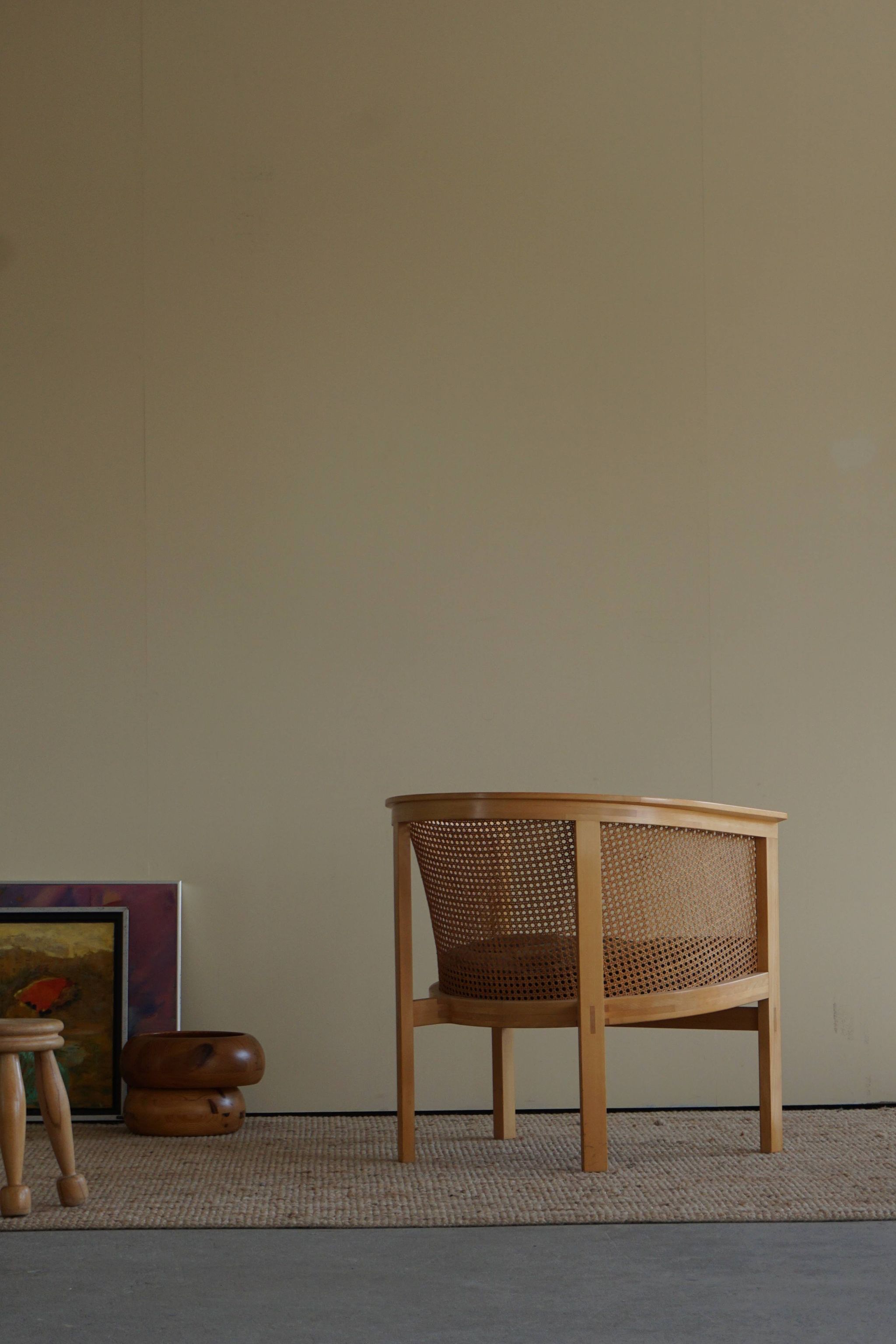 Mid century rud thygesen armchair in cane and leather, king series botium, 1980s