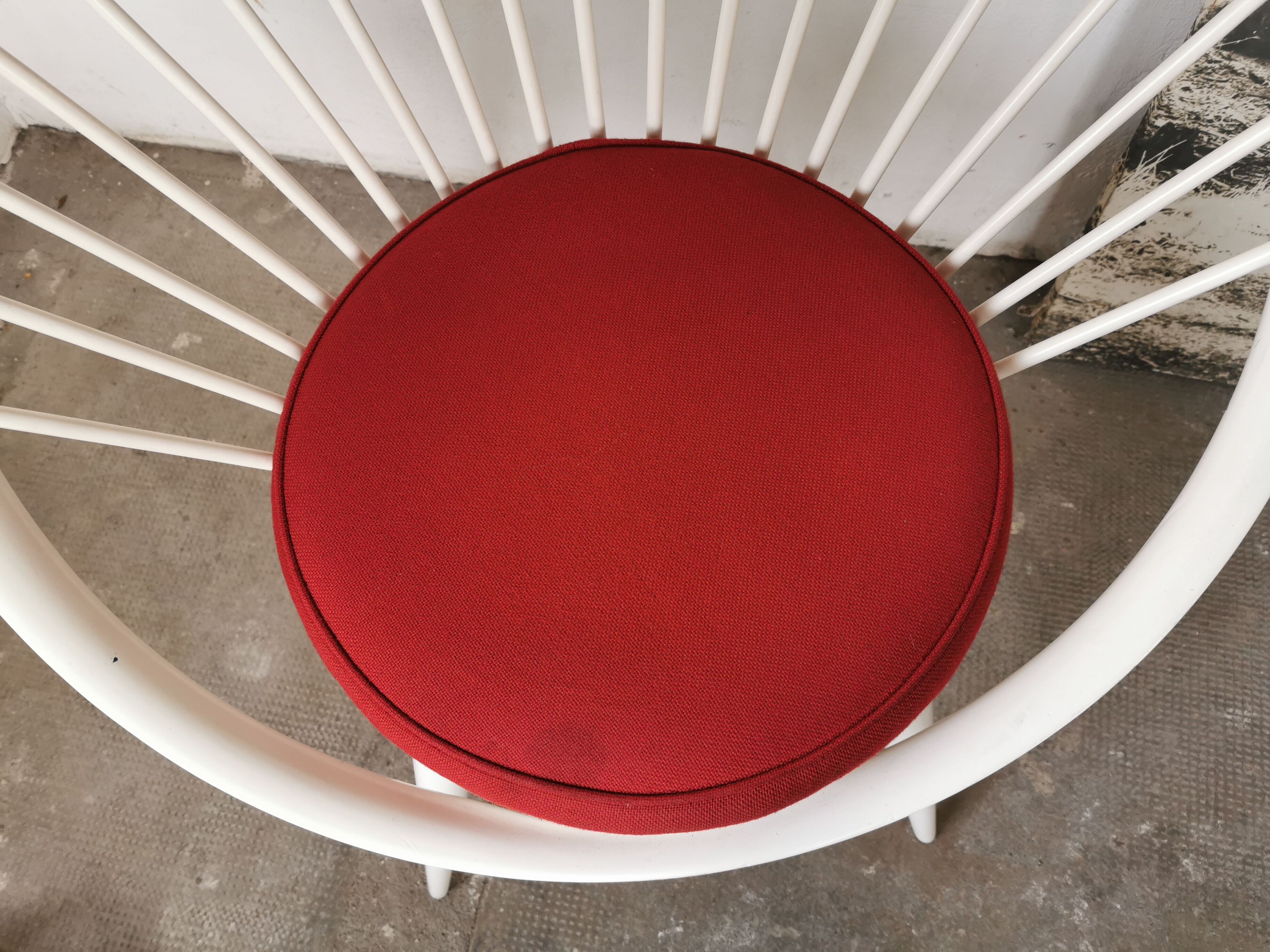 Swedish armchair circle Yngve Ekström, white and red