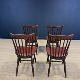 Set of 4 Tacoma Baumann bistro chairs in dark wood and brown leatherette