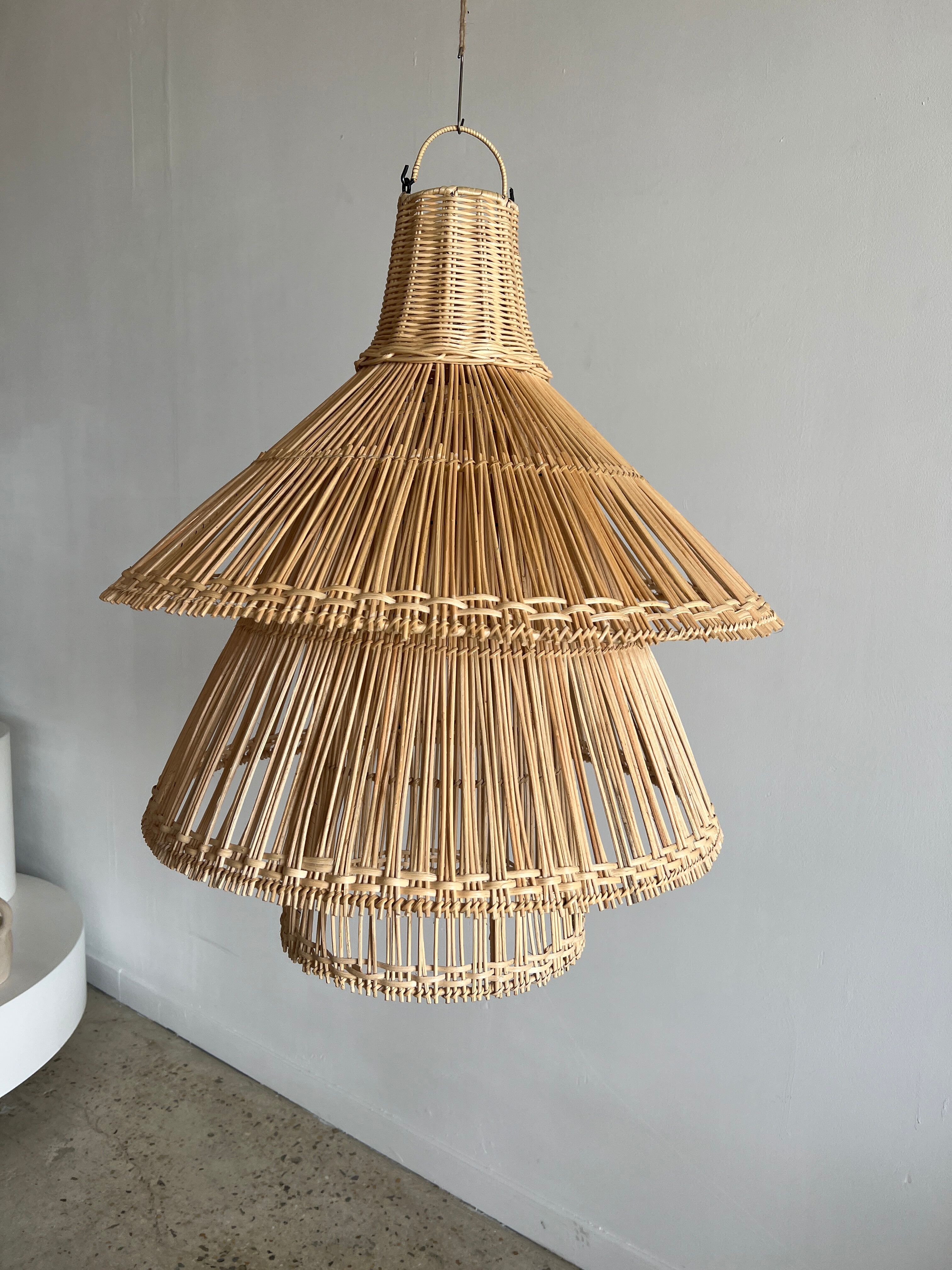 Rattan pendant lamp or light in the shape of an Asian lantern