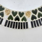 Vintage ceramic mosaic heard tile round mirror , 1970s