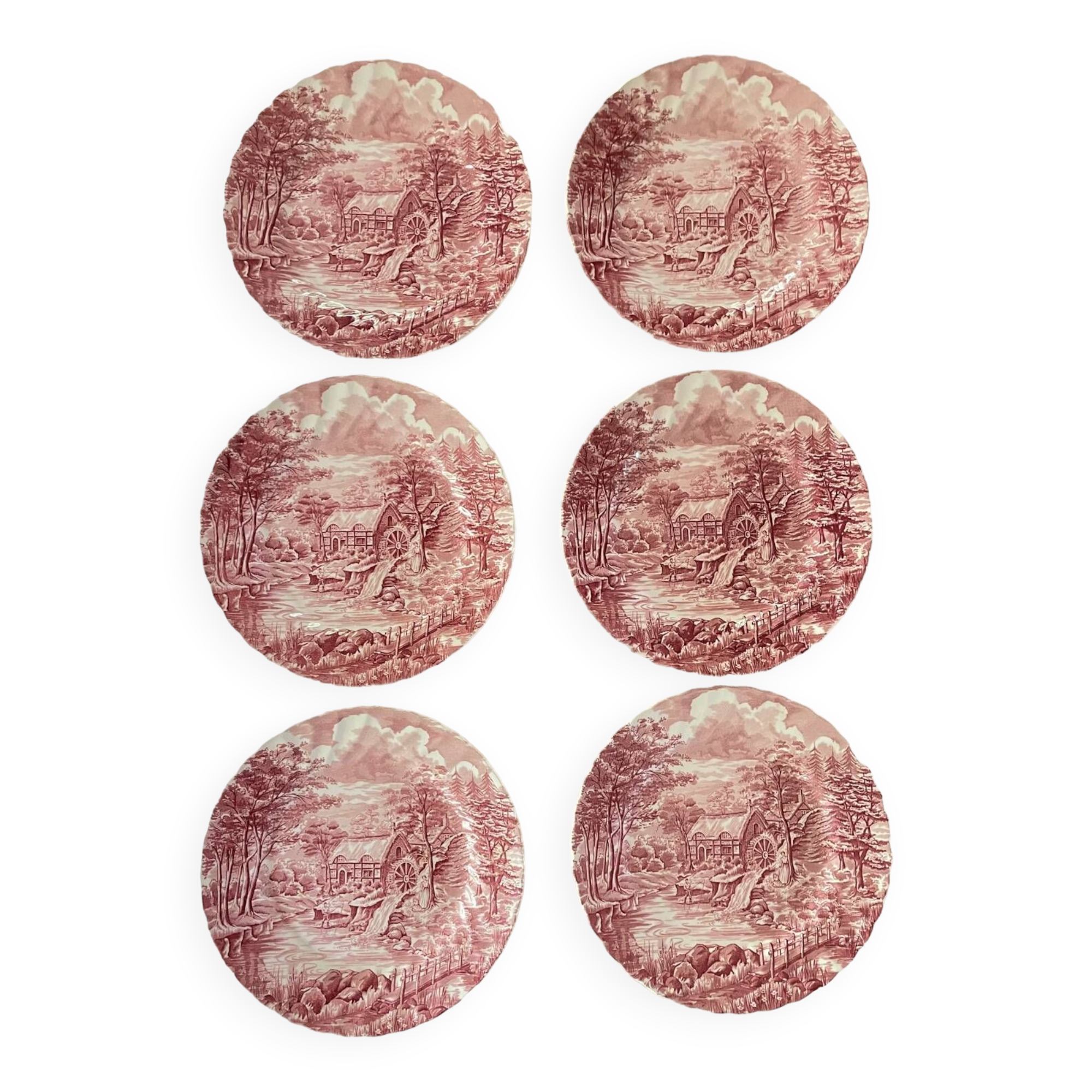 6 English Dinner Plates Alfred Meakin The Mill Staffordshire Diam 25 Cm