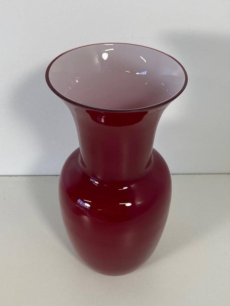 Italian Red and White Murano Glass Vase by Venini