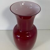 Italian Red and White Murano Glass Vase by Venini