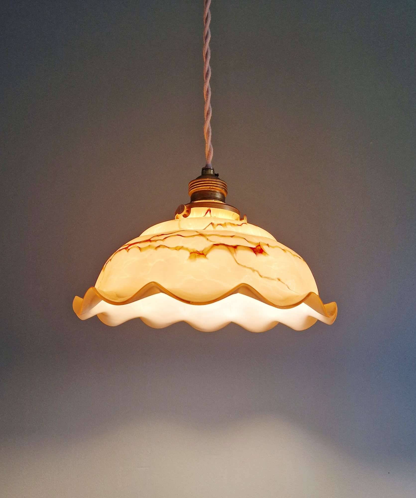 Art Deco marbled opaline pendant light, Scailmont, 1920-30