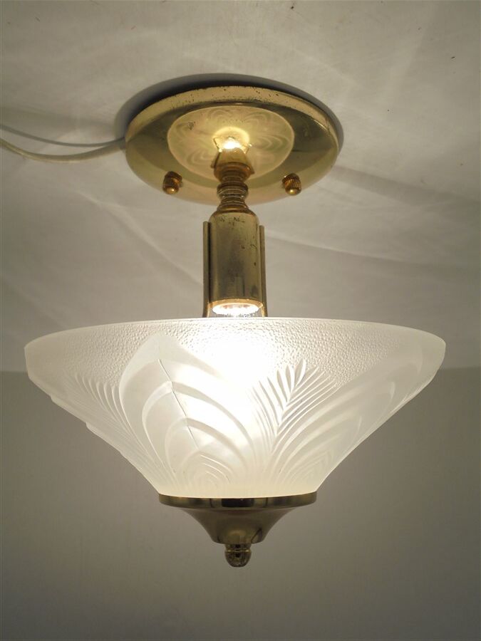 Glass and gilded metal ceiling lamp