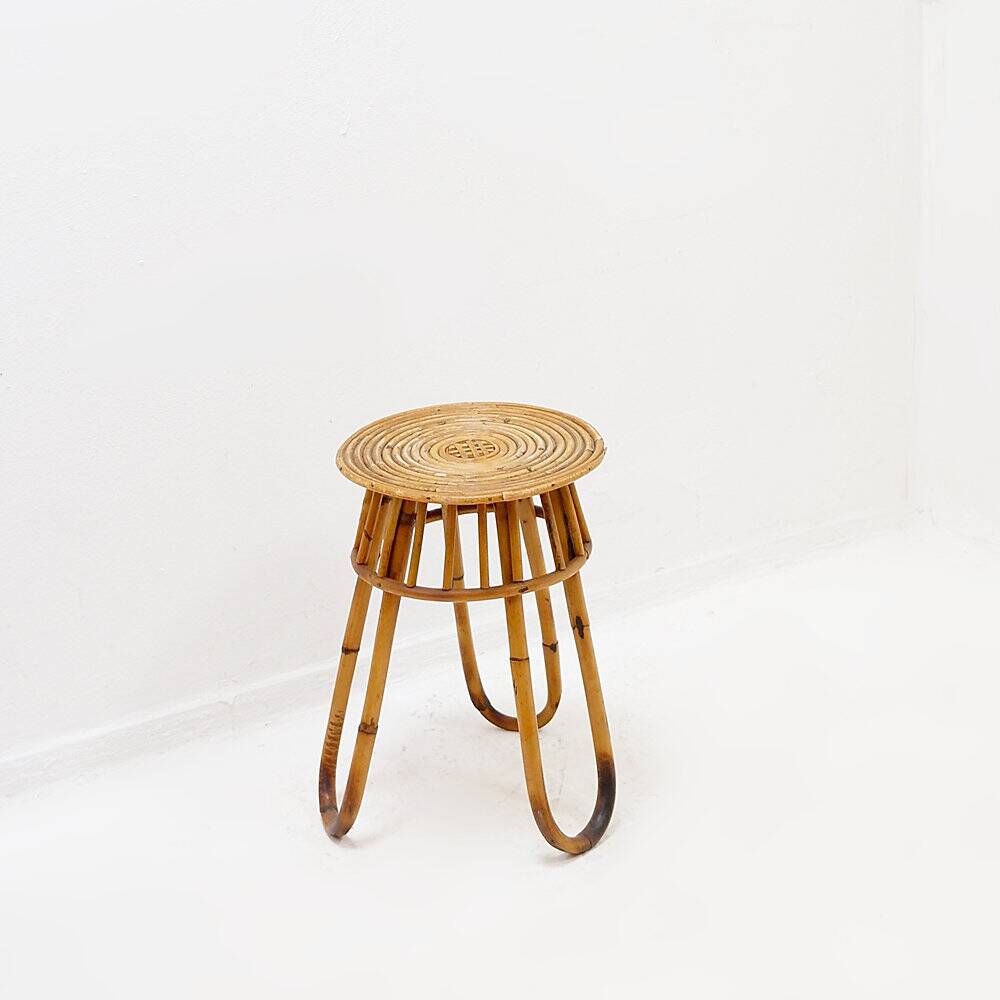 Bohemian plant stand or side table in rattan and bamboo - 1960s