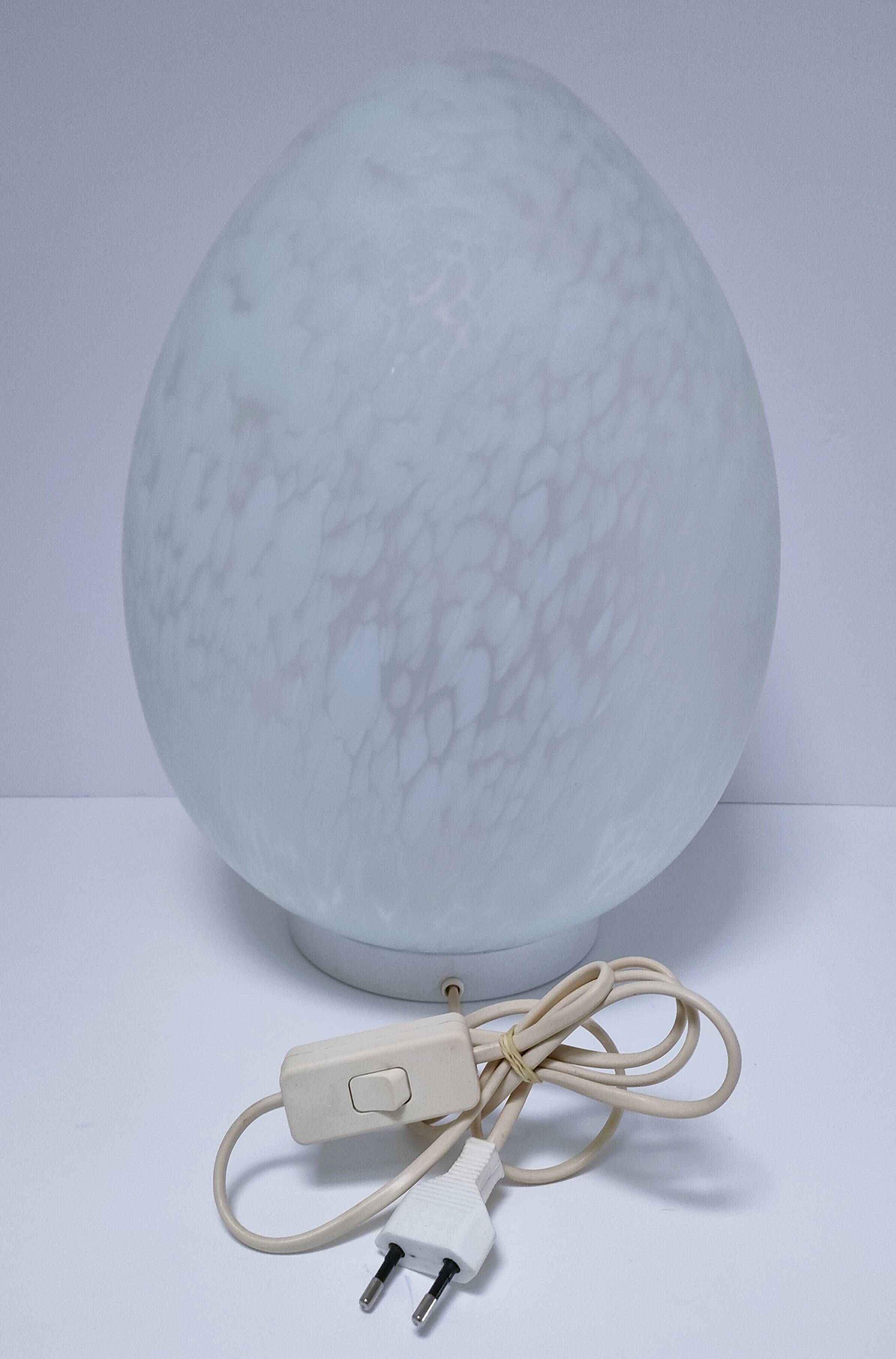 XL egg lamp white speckled glass design 70s H.37 cm