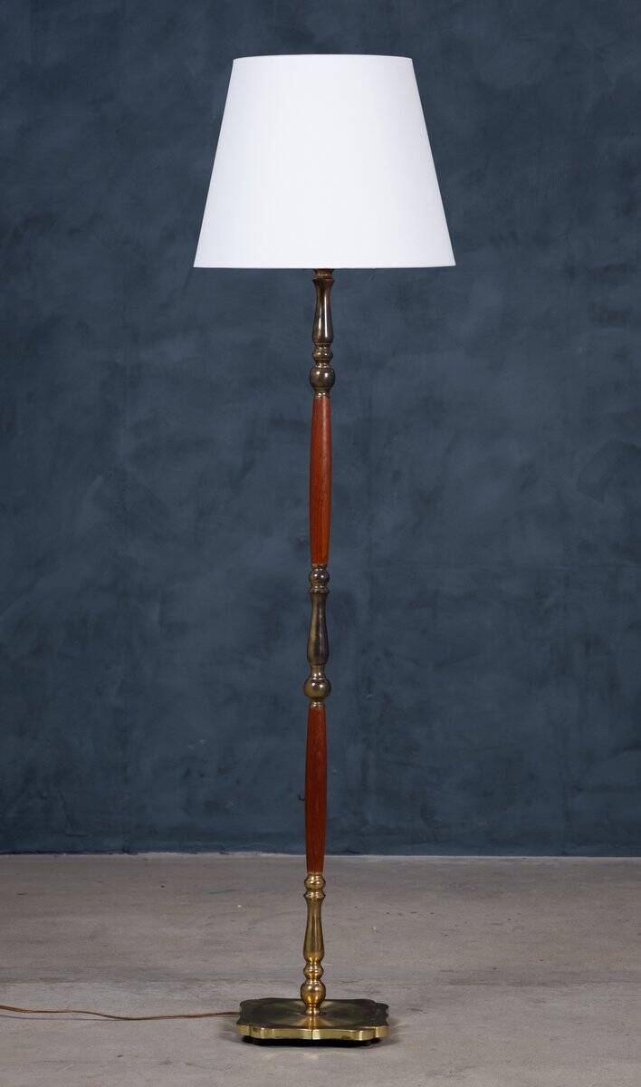 Mid-Century Floor Lamp in Teak & Brass, Denmark, 1960s