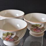 Set of 3 faceted earthenware bowls with decoration in good condition.