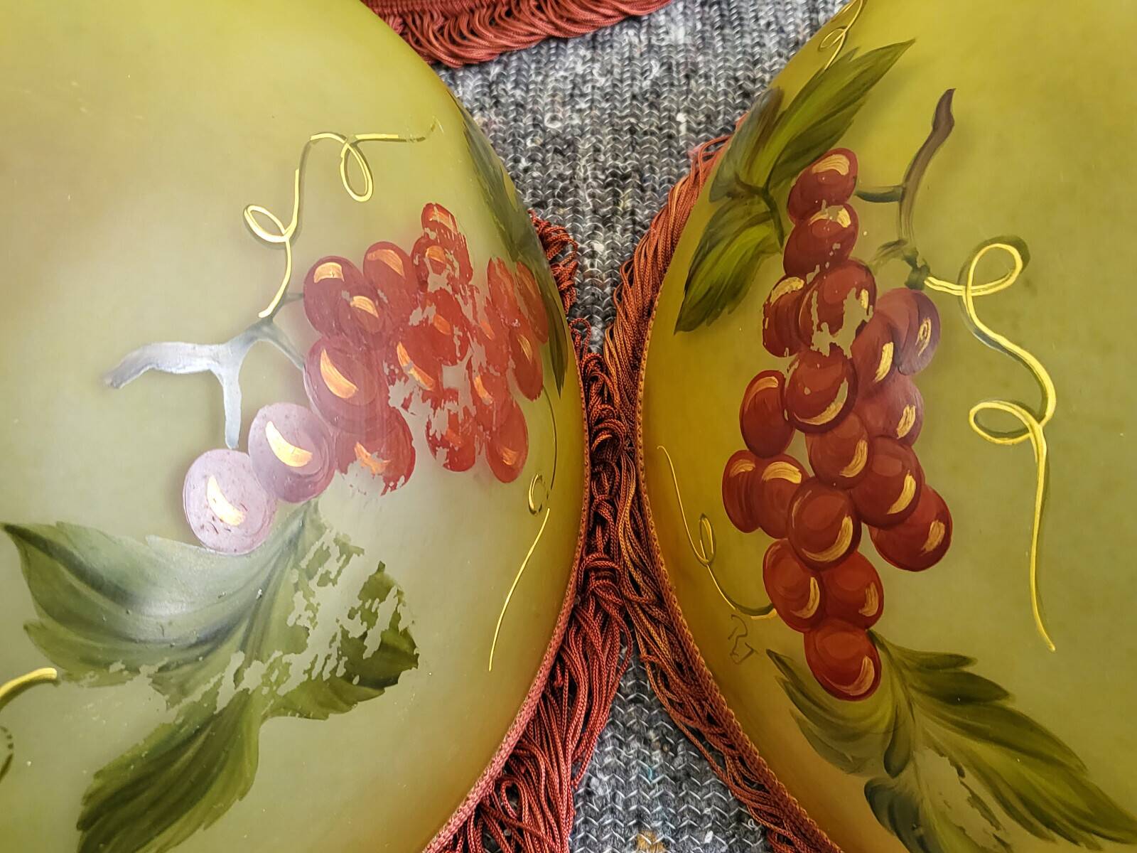 Set of 10 vintage 1960s glass shade lamps with grape decoration