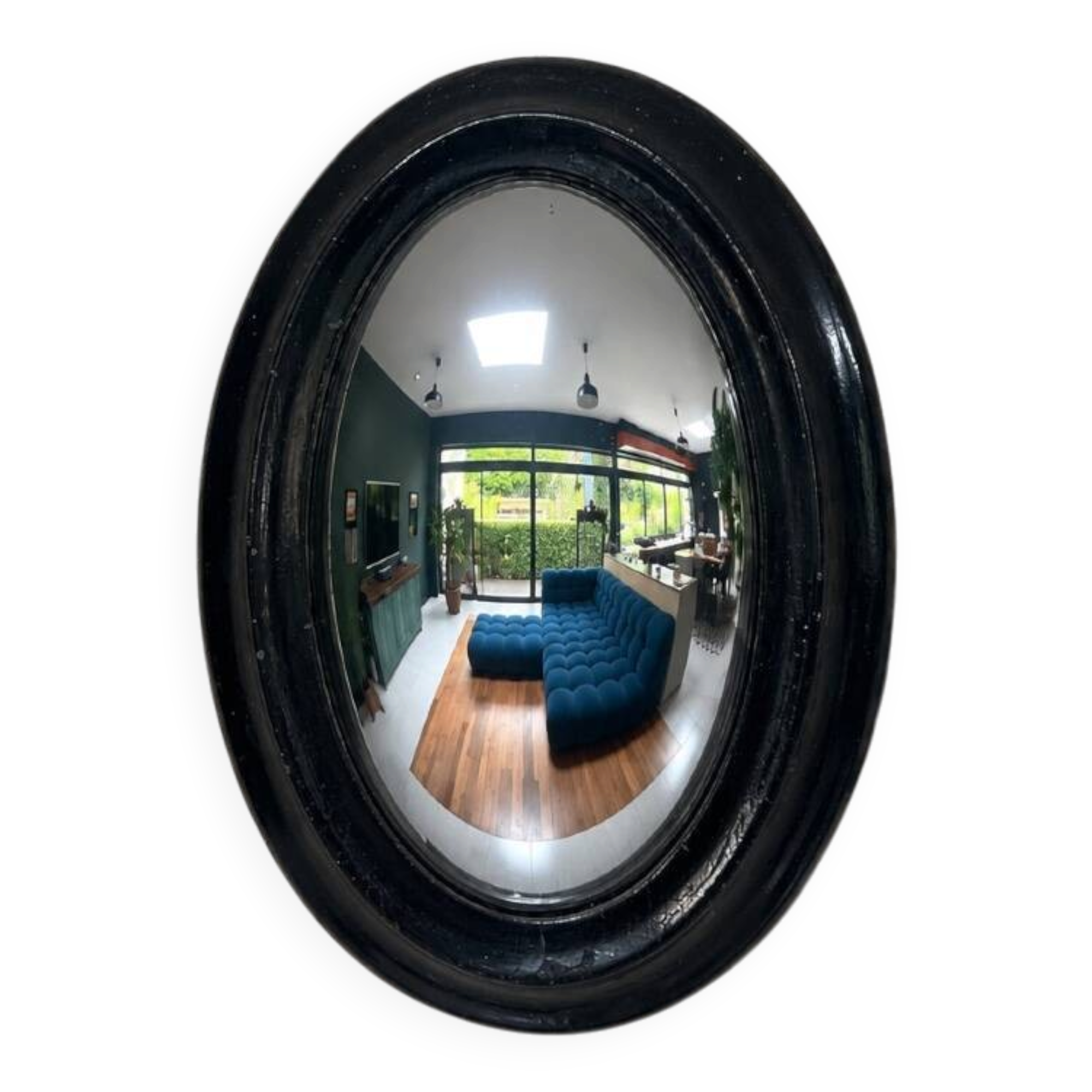 Witch mirror from the Napoleonic III era, 23/16.5cm, black, glass, curiosity, antique mirror, decoration.