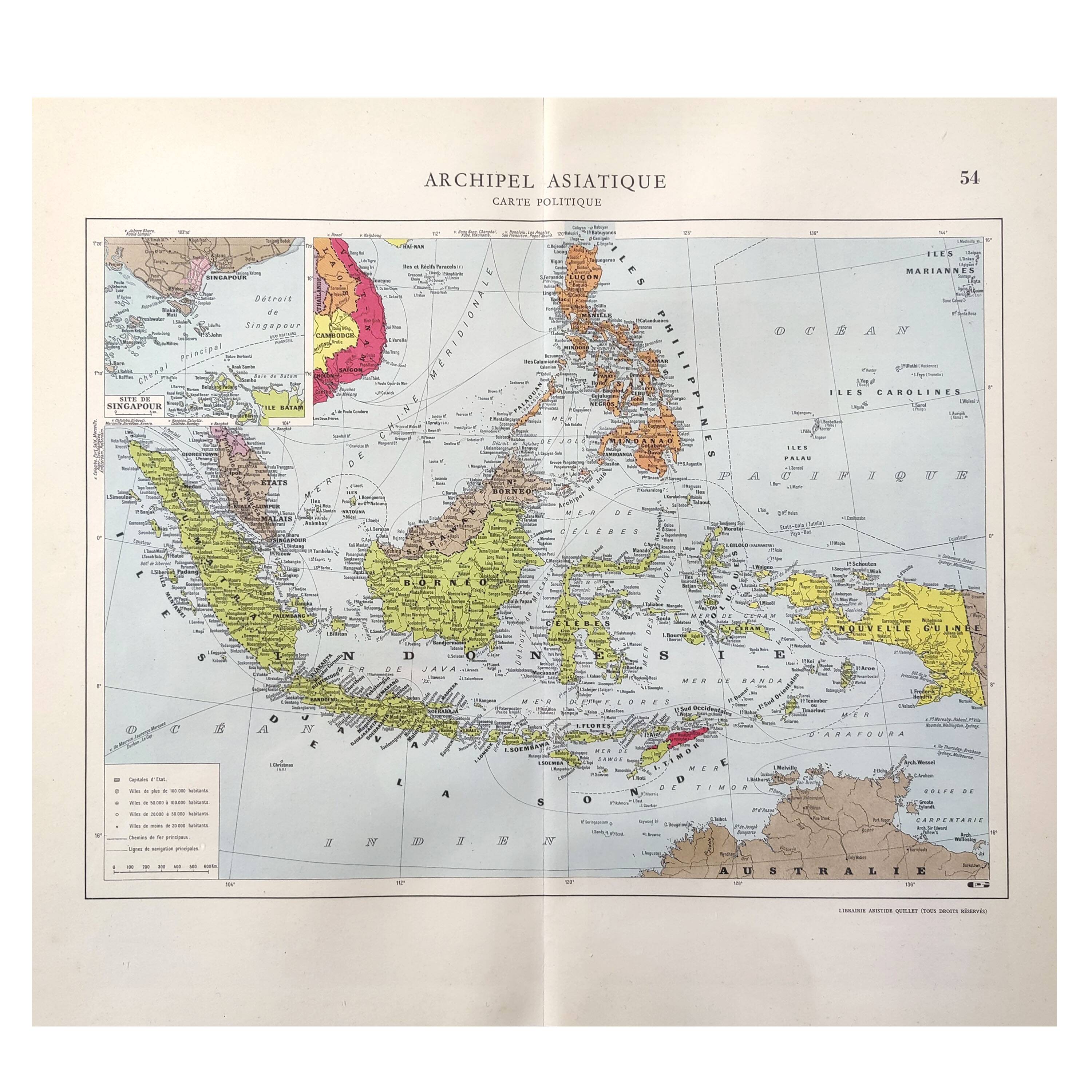 Vintage Map Indonesia Asia Archipelago 38x43cm from 1950
