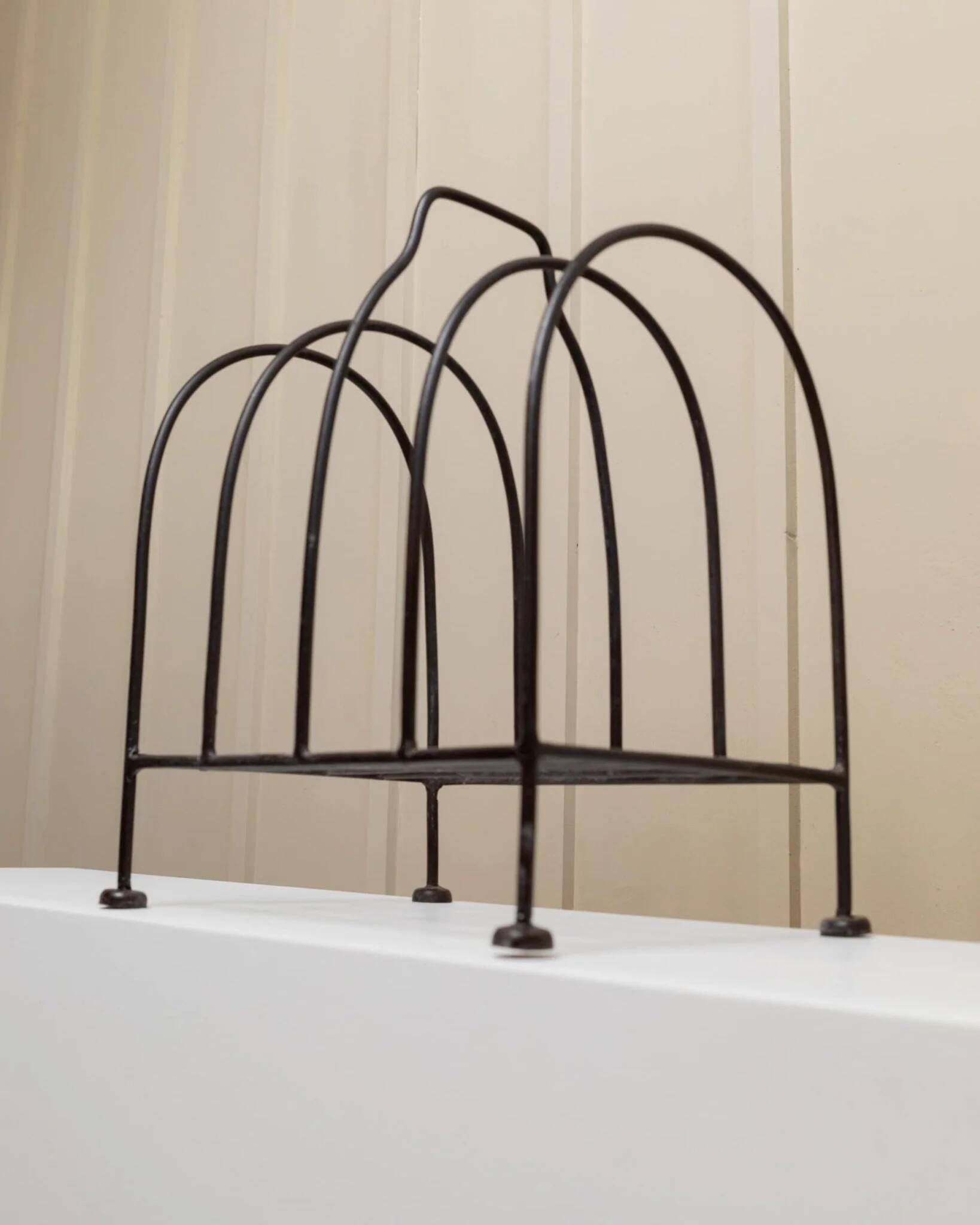Black Metal Magazine Rack - Italian 1970s Vintage, Handmade, Four-Compartment Organizer