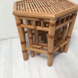 Rattan trundle table hexagonal top 70s