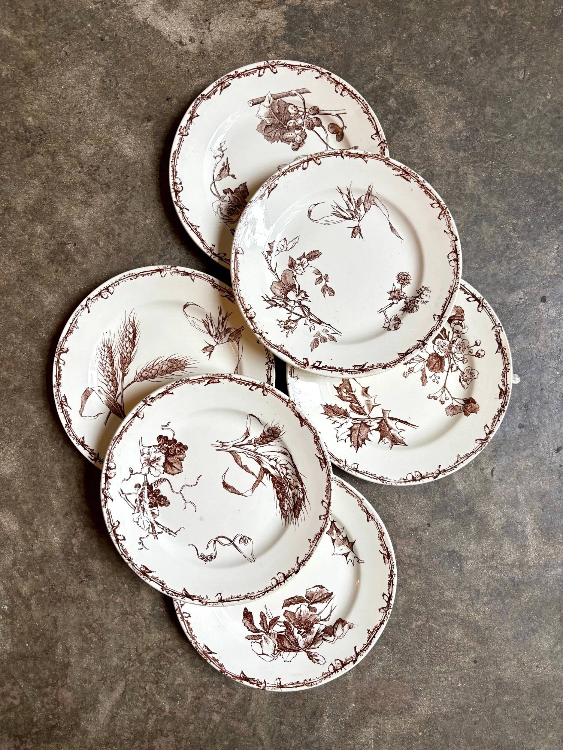 6 assiettes à dessert HB & Cie en terre de fer marron