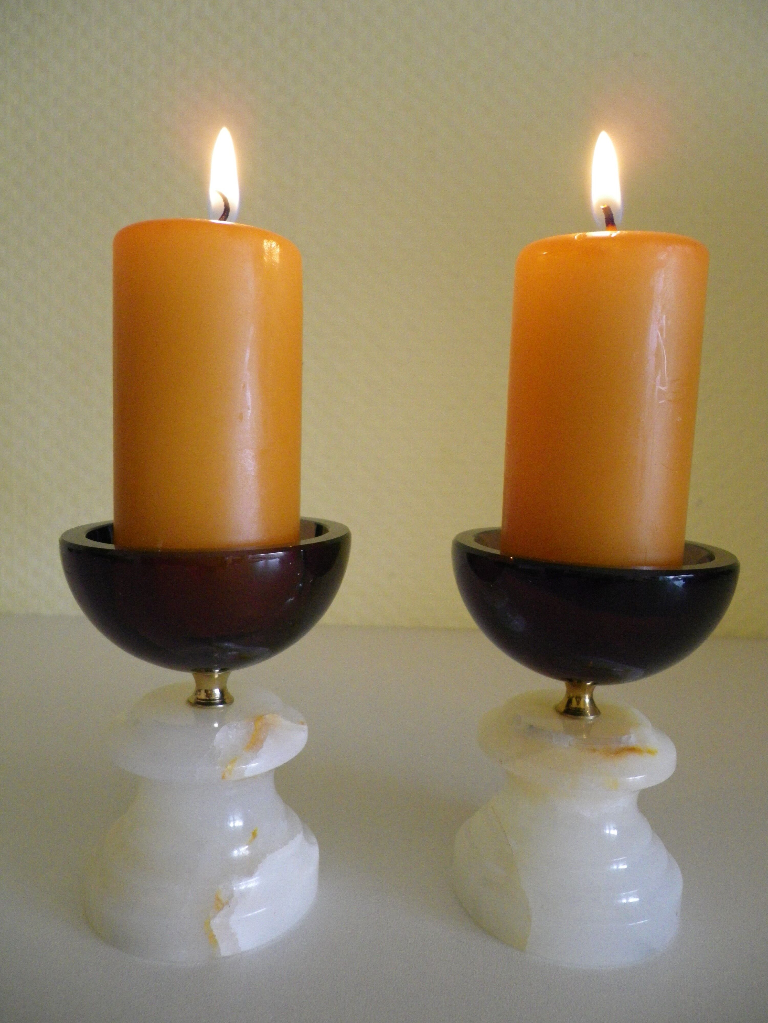 Pair of candlesticks in Crystal and onyx stone