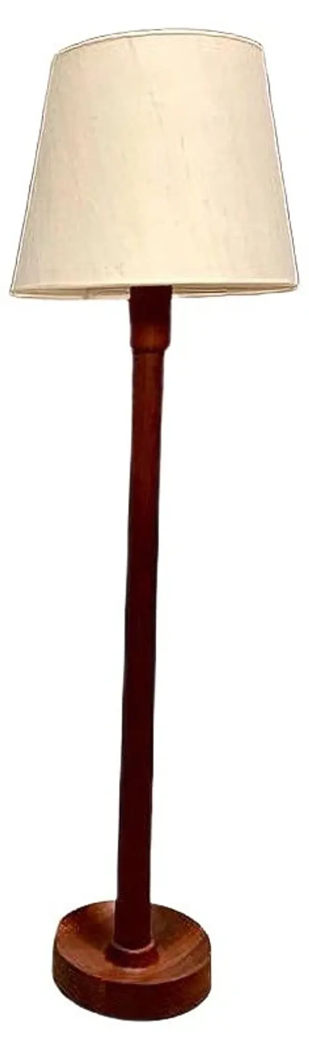 Teak Floor Lamp with Lampshade in Wild Silk, Denmark 1960s