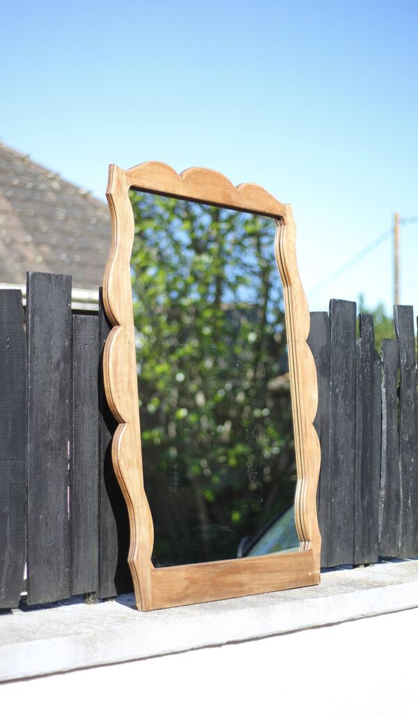 Miroir bois, grand miroir à poser ou mural, miroir vintage, miroir artisanal, décoration intérieur