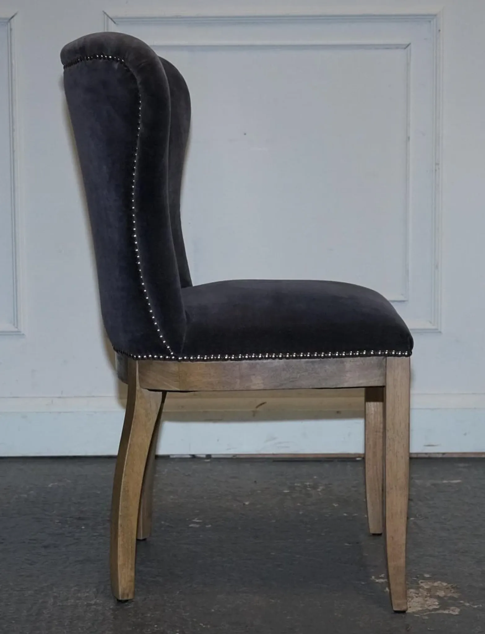 Vintage Office or Dining Chair in Navy Blue Velvet with Halo Studs