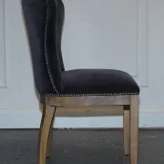 Vintage Office or Dining Chair in Navy Blue Velvet with Halo Studs